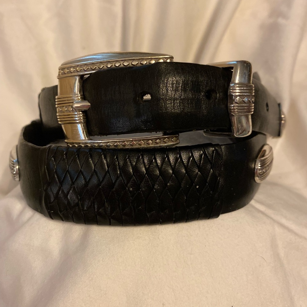 Brighton Women's Black & Silver Concho Leather Belt Size 34.5" to 38" 98053
